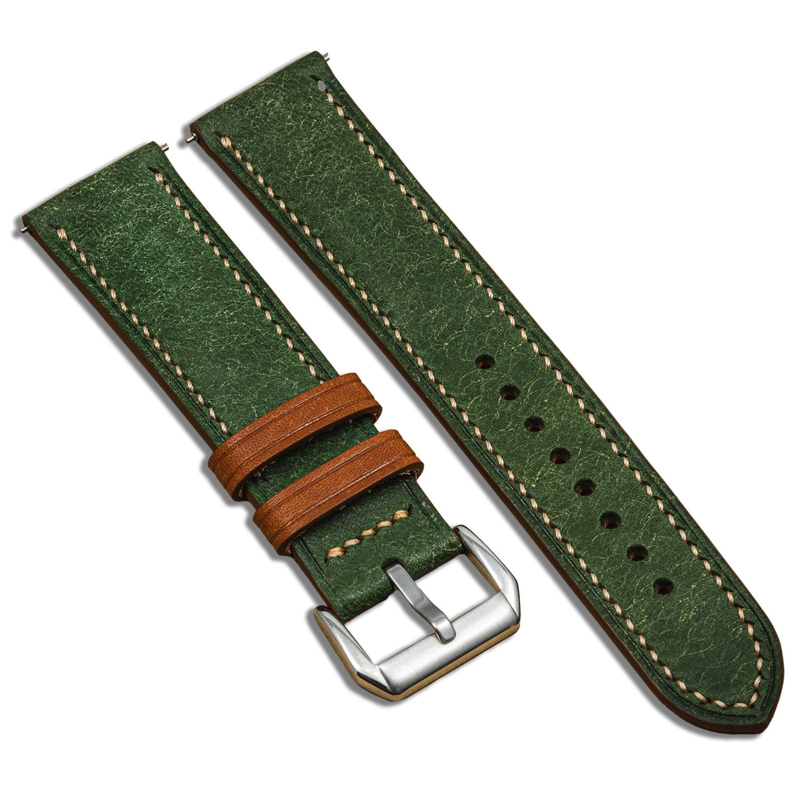 Hand-stitched Badalassi Carlo Double Green/Camel