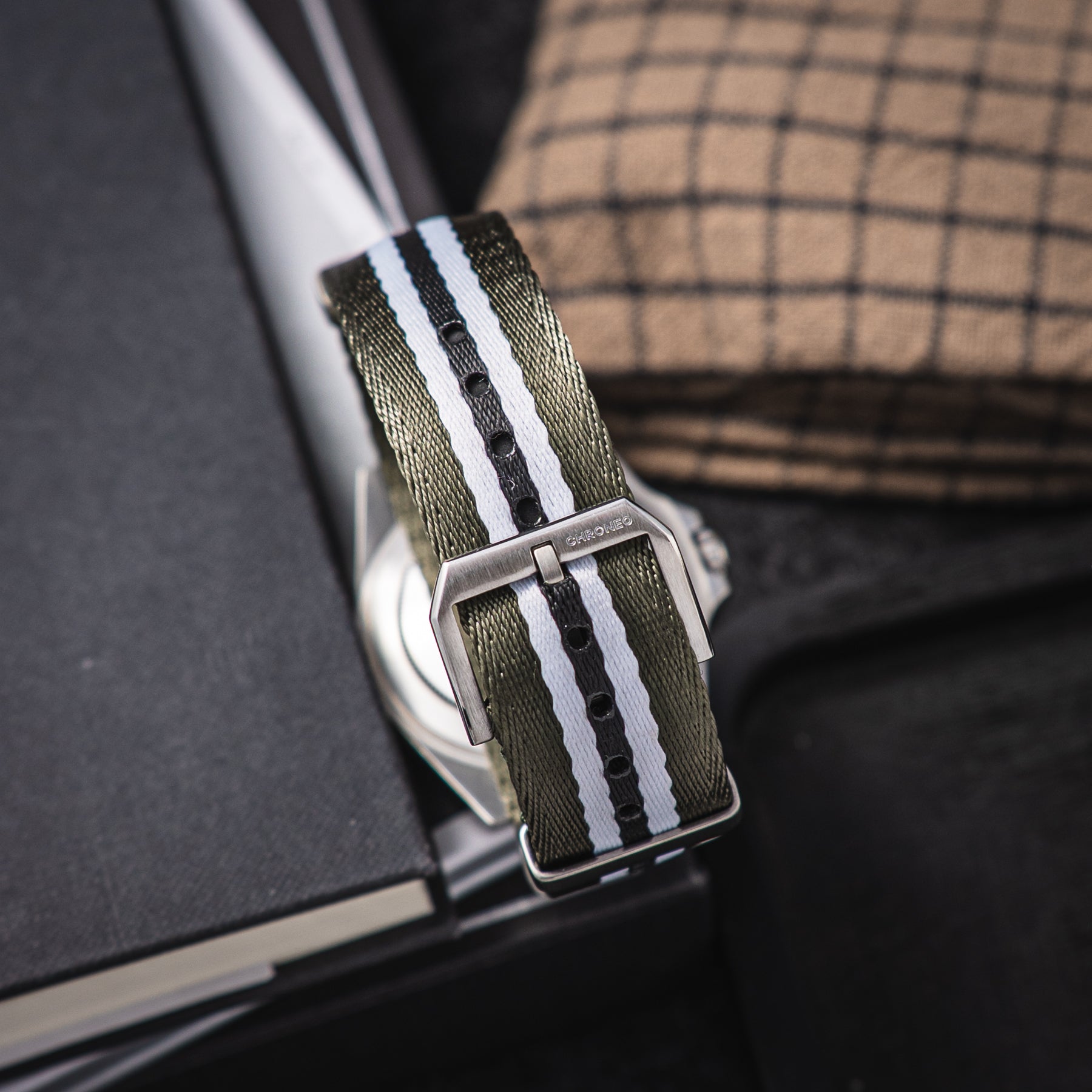 NATO Seatbelt Green White Black - Zielono-czarno-biały