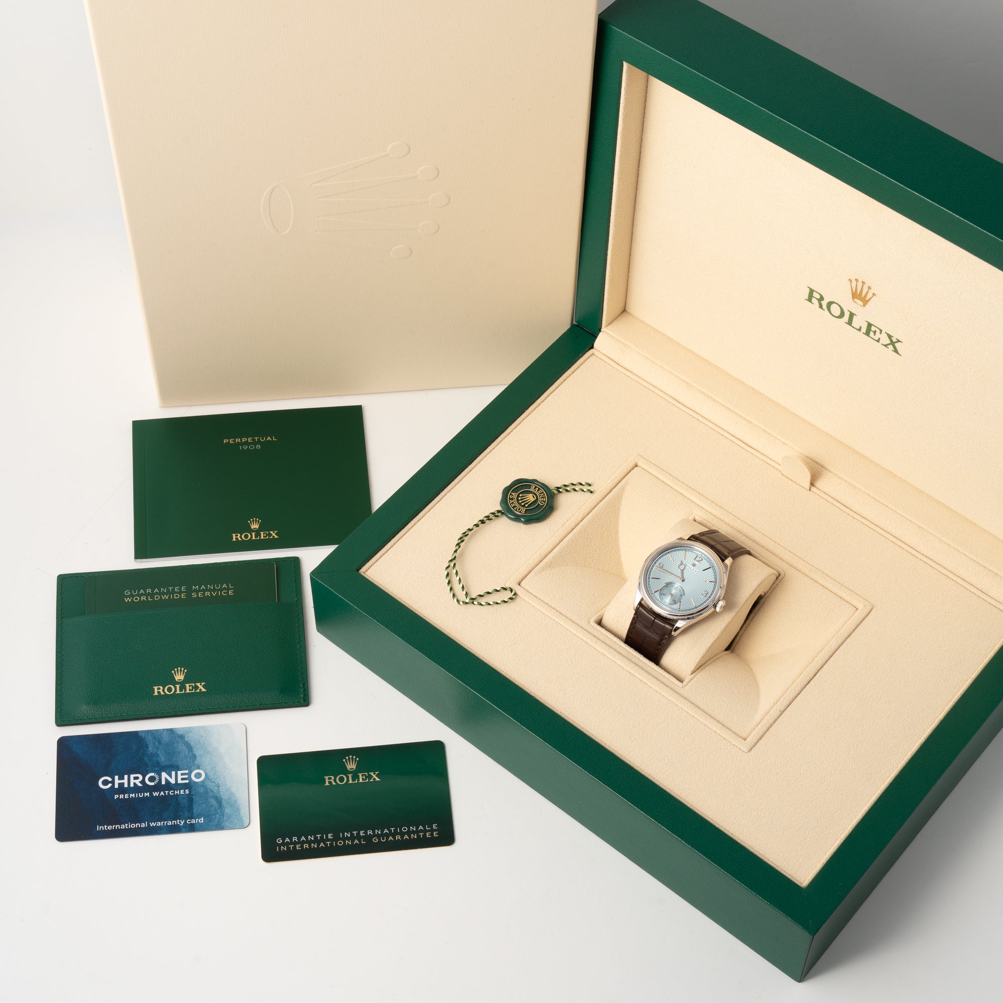Rolex 1908 ref. 52506 Ice Blue Dial New