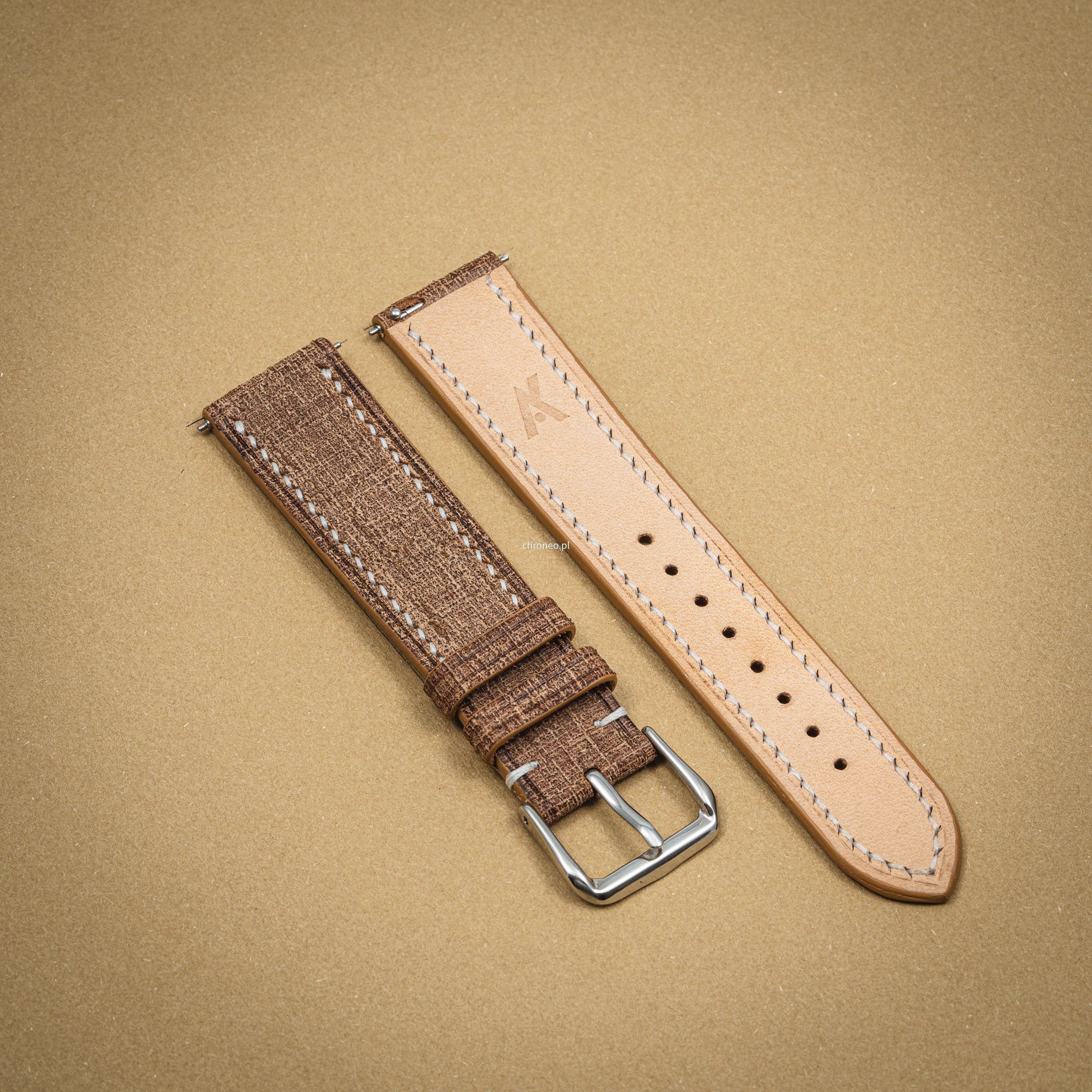 Ręcznie szyty pasek do zegarka Tempesti Babele Cuoio/White