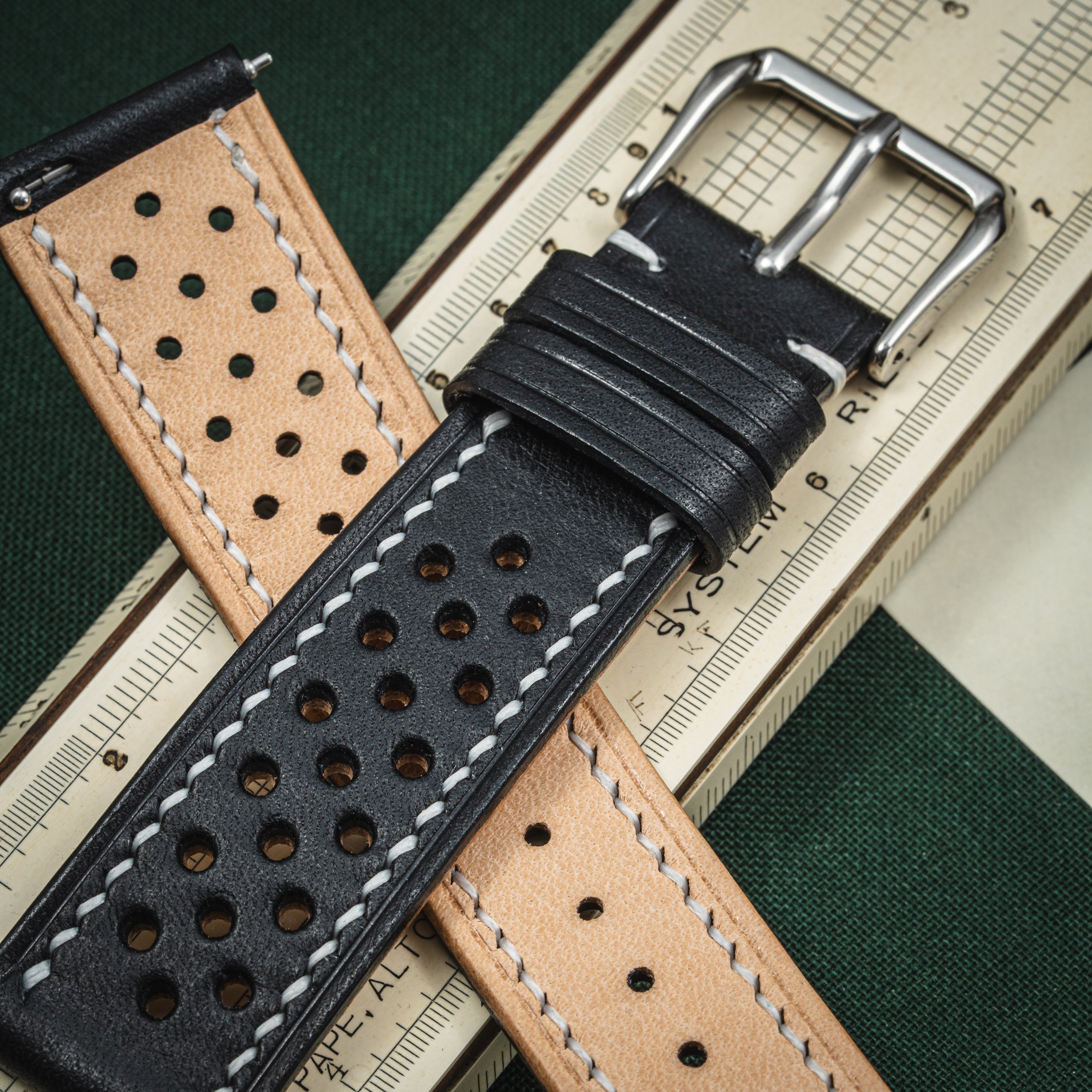 Ręcznie szyty pasek do zegarka A. Kucharski Leather Walpier Buttero Rally Black/White