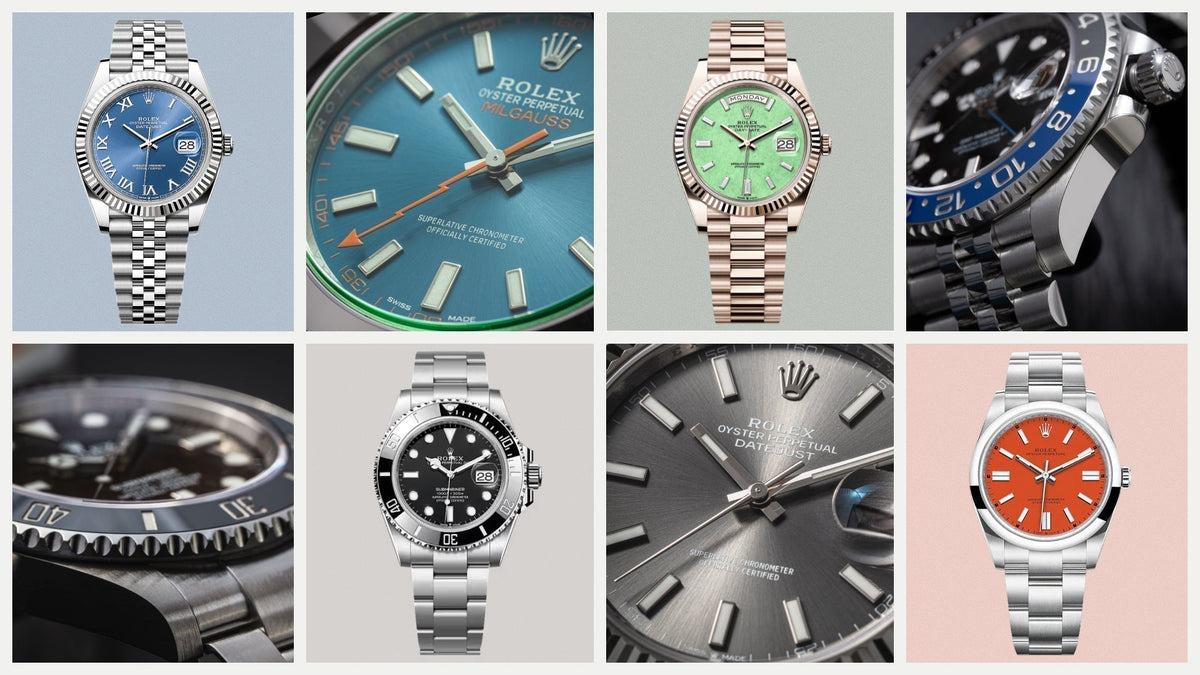Przewodnik jak i gdzie kupić pierwszego Rolexa – kolaż z popularnymi modelami zegarków luksusowych marki Rolex