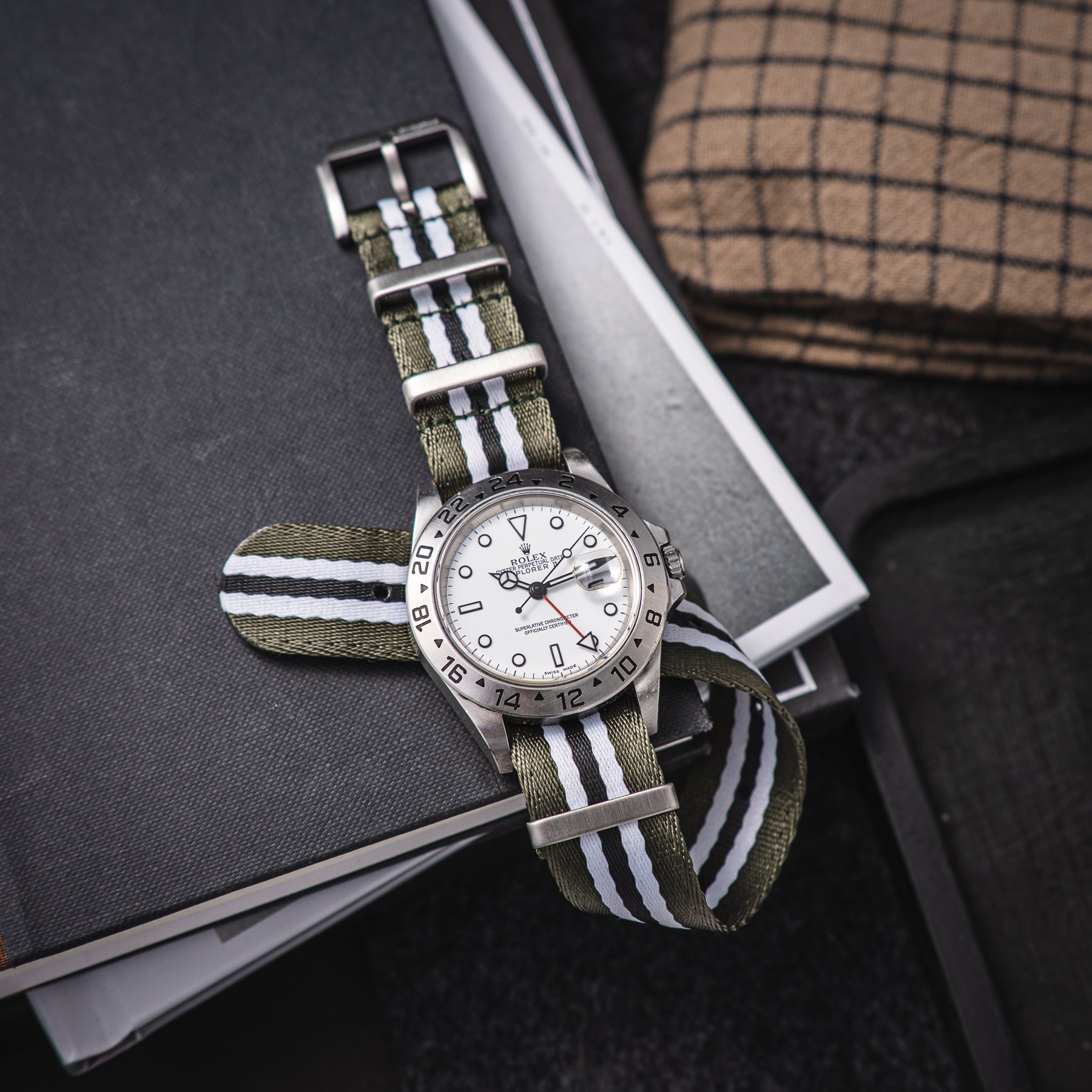 NATO Seatbelt Green White Black - Zielono-czarno-biały