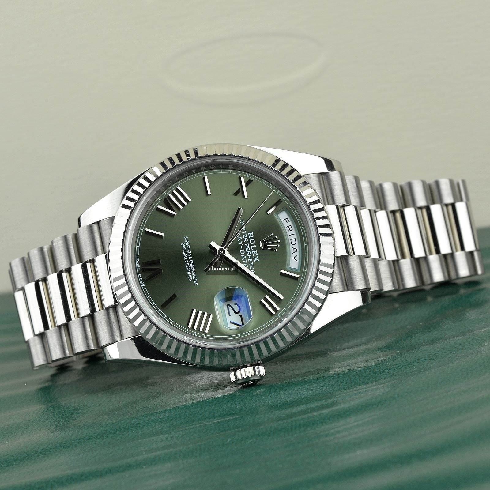 Rolex Day-Date 40 ref. 228239, green dial, white gold